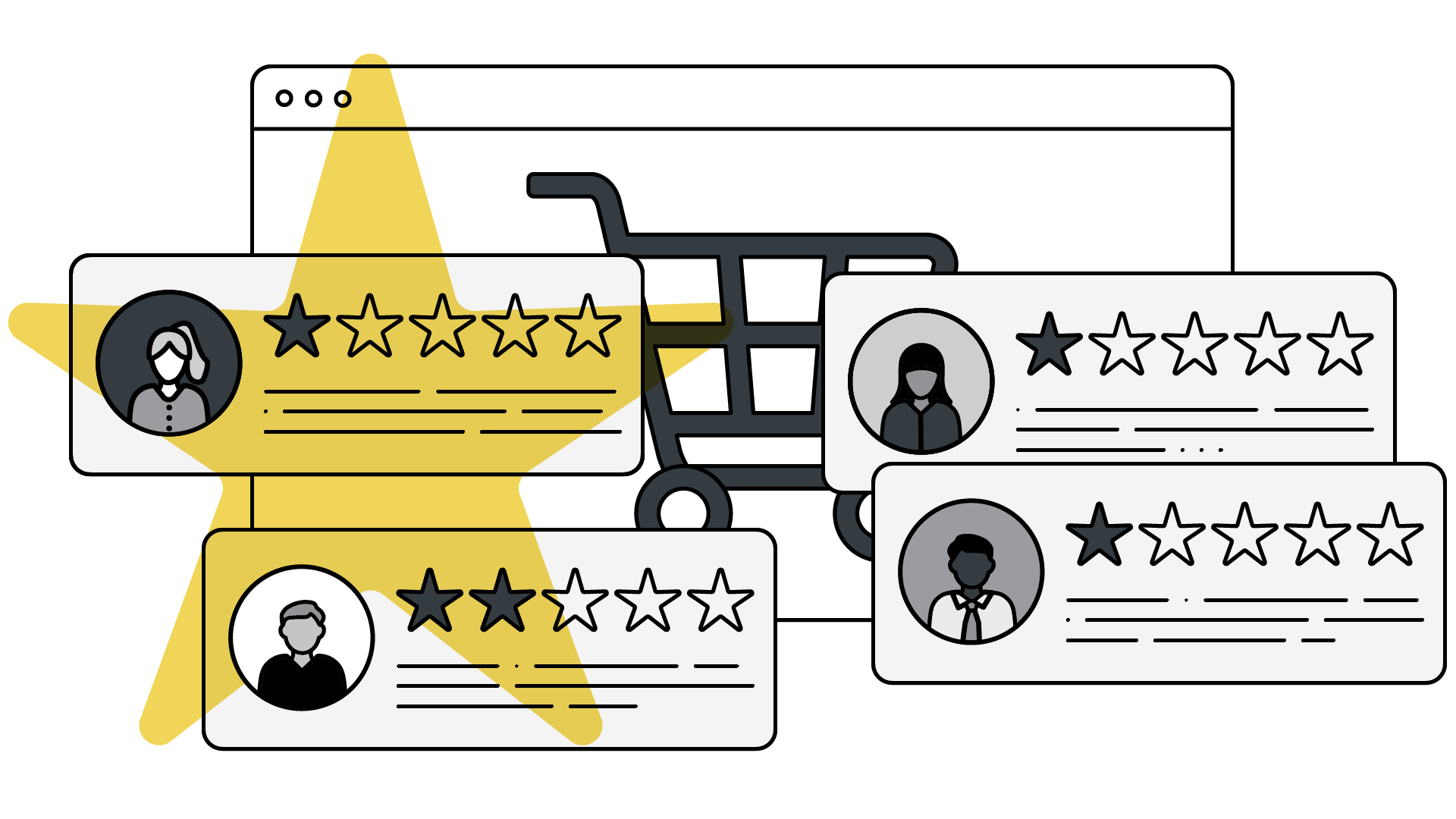 A visual of an online shopping cart with low customer reviews (one or two stars) displayed. The title beneath reads "Assessing commercial opportunity through a robust statistical analysis of sexual health product reviews", with a subtitle reading "An unbiased product quality assessment of a potential manufacturer." A clickable button reads "View case study".