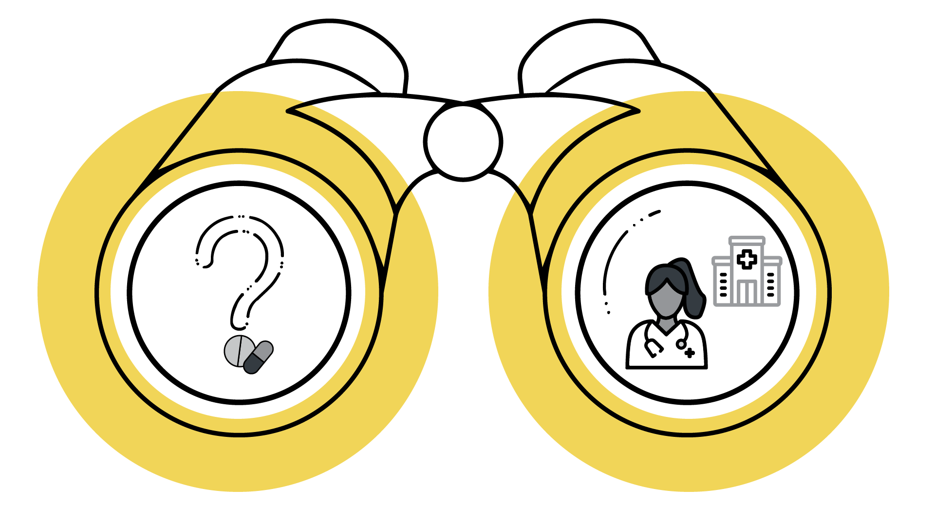 A visual of binoculars showing a question mark with a pill on the left lens and a doctor in front of a hospital on the right lens. The title beneath reads "Enhancing strategic decision-making: An acquisition case study", with a subtitle reading "A diligence exercise on the potential resource requirement of a prospective commercial asset." A clickable button reads "View case study".